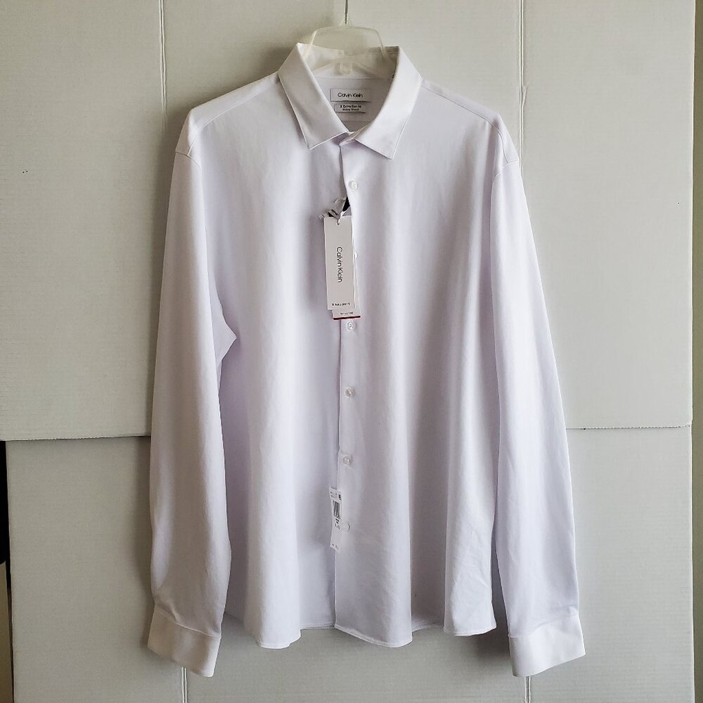 Calvin Klein Men's White Dress Shirt XL Extra Slim Fit Stretch Fabric NWT